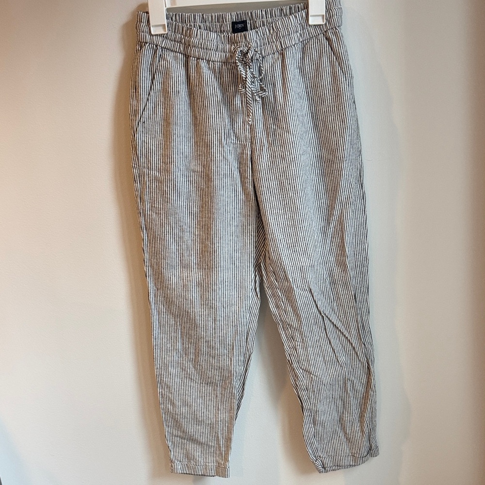 J. Crew Factory Women’s Black and White Striped Linen Blend Slim Leg Drawstring